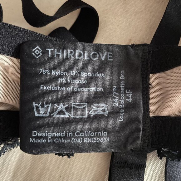 Thirdlove Black Lace Nylon Spandex Underwire Balconette Bra 44F - Picture 4 of 4